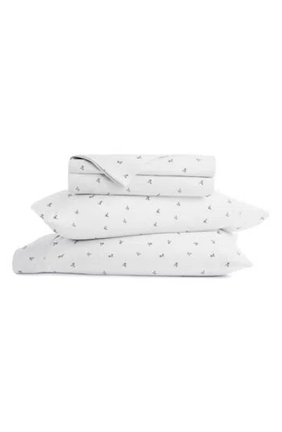 Homespun Kaycie Gray Ditsy Floral Microfiber Sheet Set In White