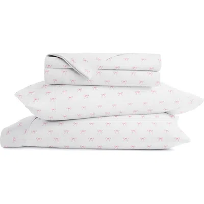 Homespun Kaycie Gray Pink Bows Microfiber Sheet Set In White