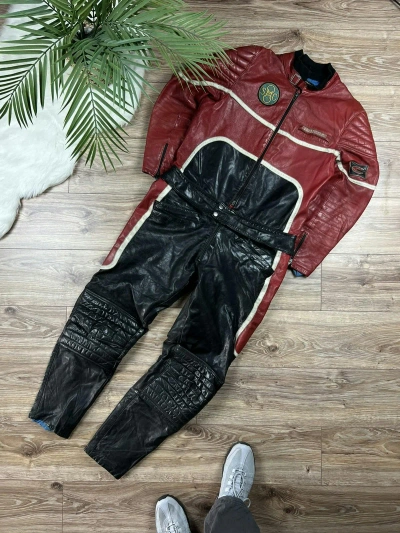 Pre-owned Honda X Racing 90's Honda Racing Vintage Leather Moto Suit Jacket+pants In Red