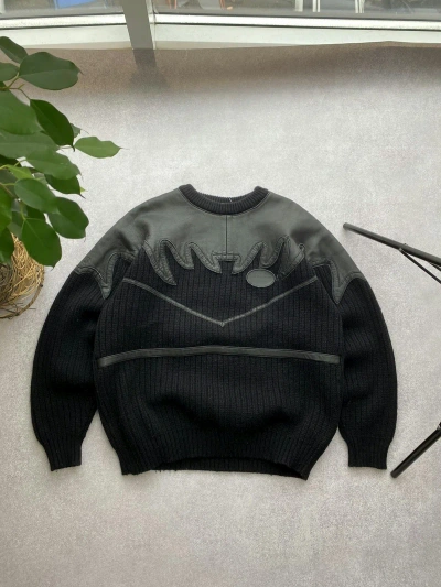 Pre-owned Honda X Vintage Honda Distressed Leather Wool Sweater In Black