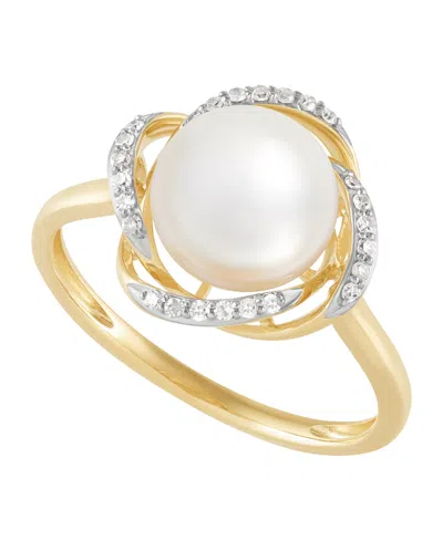 Honora Cultured Freshwater Pearl 8.5-9mm And Diamond Love Knot Ring (1/10 Ct. T.w.) In 10k Yellow Gold