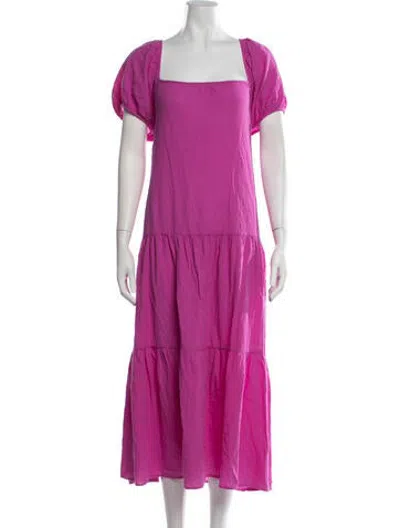 Pre-owned Honorine Square Neckline Midi Length Dress In Pink