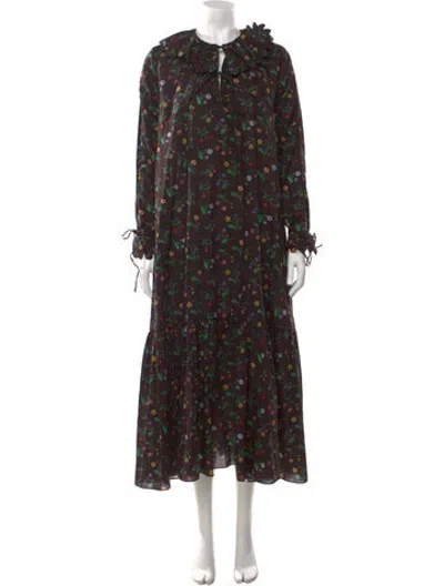 Pre-owned Horror Vacui Floral Print Long Dress In Black
