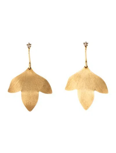 Pre-owned Hstern 18k Diamond Hera Leaf Drop Earrings In Multicolor