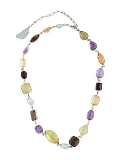 Pre-owned Hstern 18k Multistone Station Necklace, 21.25" In Multicolor