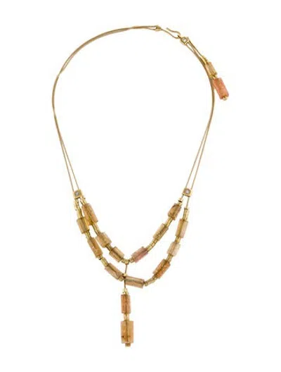 Pre-owned Hstern 18k Topaz & Diamond Drop Necklace, 16" In Multicolor