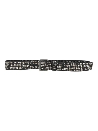 Htc Black 5,000 Studs Silver-tone Distressed Buckle Leather Belt