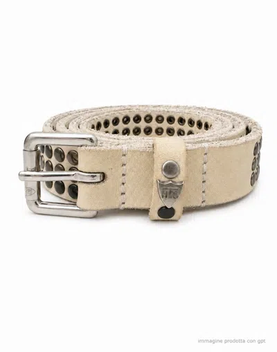 Htc Los Angeles White Los Angeles 3.000 Studded Leather Belt In Beige