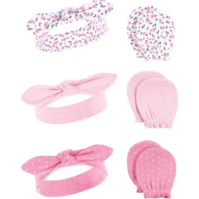Hudson Baby Cotton Headband And Scratch Mitten Set In Pink