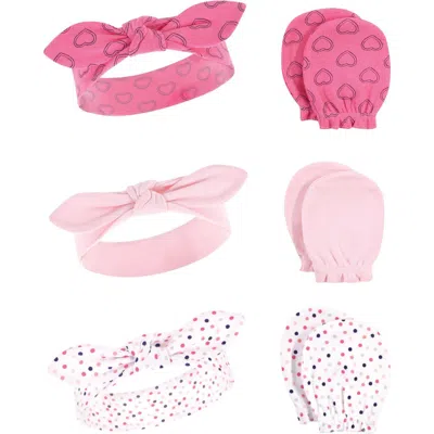 Hudson Baby Cotton Headband And Scratch Mitten Set In Pink