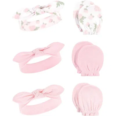 Hudson Baby Cotton Headband And Scratch Mitten Set In Pink