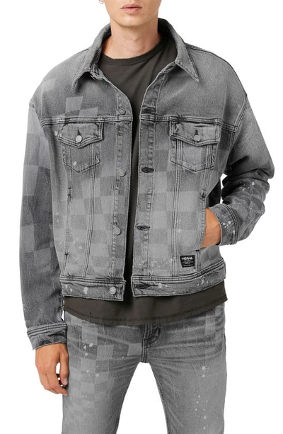 Hudson Checkerboard Denim Trucker Jacket In Grey Check