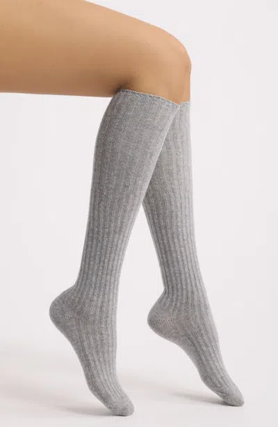 Hue Rib Knee Socks In Lt Grey Heather