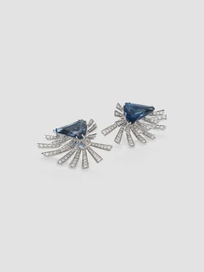 Hueb Mirage Burst Diamond, Blue Topaz & 18k White Gold Front-back Earrings In White Gold Blue Topaz