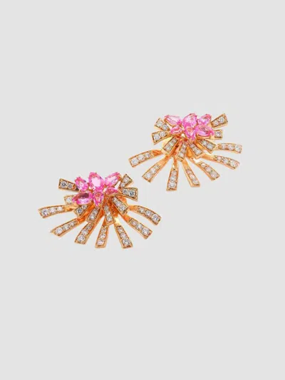 Hueb Women's Mirage Diamond & Pink Sapphire Stud & Ear Jacket Set In Rose Gold