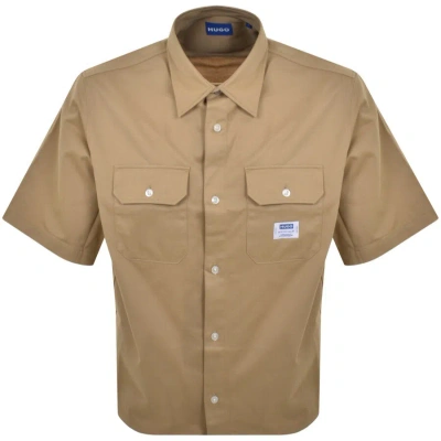 Hugo Blue Short Sleeve Ekyno Shirt Beige In Brown