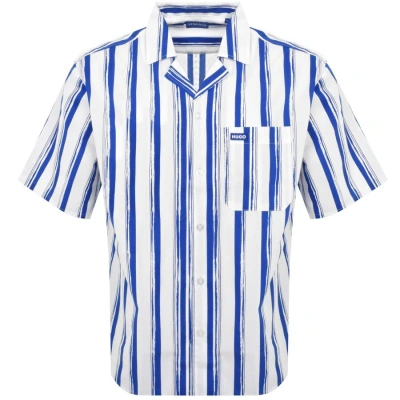 Hugo Blue Short Sleeve Eligino Shirt Blue In White