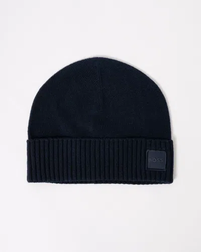 Hugo Boss Akaio R Mens Beanie With Logo Label In Black