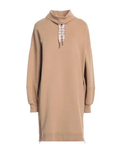 Hugo Boss Boss Woman Mini Dress Camel Size S Cotton, Recycled Polyester, Elastane In Beige