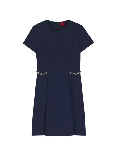 Hugo Boss Chain-detail Short-sleeve Mini Dress In Blue