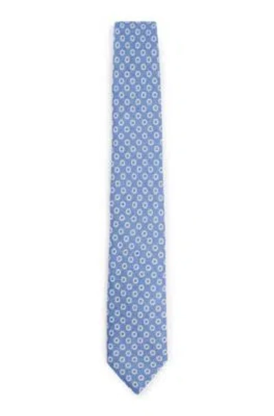 Hugo Boss Dot-print Tie In Linen And Cotton In Blue