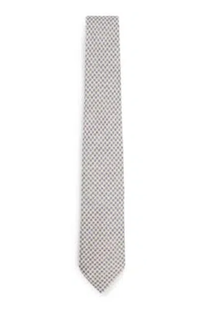 Hugo Boss Dot-print Tie In Linen And Cotton In Light Beige