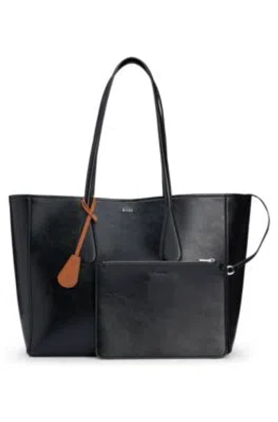 Hugo Boss Faux-leather Shopper Bag With Detachable Pouch In Black