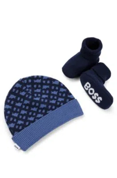 Hugo Boss Gift-boxed Hat And Slipper Set For Babies In Dark Blue