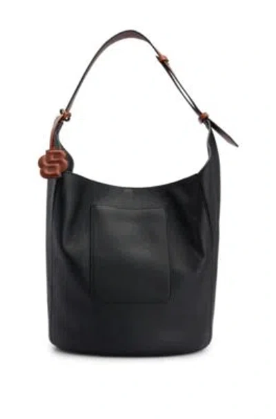 Hugo Boss Grained-leather Bucket Bag With Detachable Pouch In Black