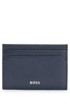Hugo Boss Grained-leather Card Holder With Logo Lettering In Dark Blue