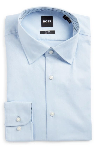 Hugo Boss Hank Slim Fit Easy Iron Solid Stretch Dress Shirt In Light Pastel Blue