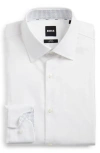Hugo Boss Hank Slim Fit Easy Iron Solid Stretch Dress Shirt In White