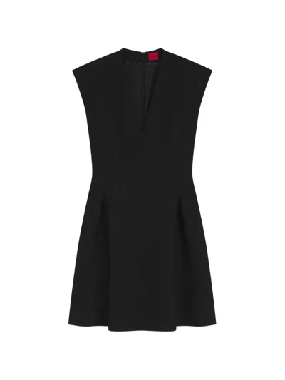 Hugo Boss Kaytra Cap-sleeve Dress With Pleat Details In Black