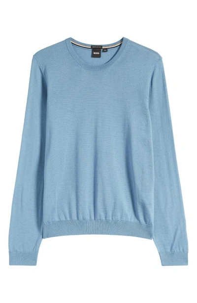 Hugo Boss Leno Virgin Wool Crewneck Sweater In Light Blue