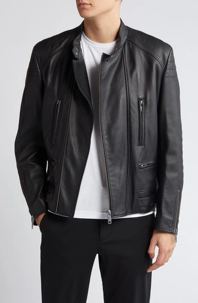 Hugo Boss Lewis Leather Jacket In Black
