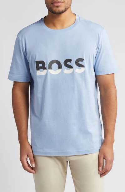 Hugo Boss Logo Crewneck Cotton T-shirt In Open Blue