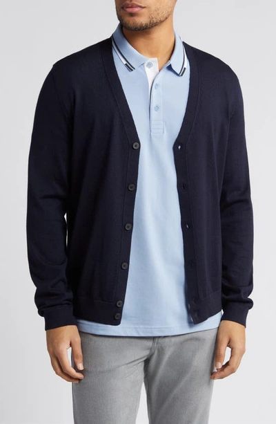 Hugo Boss Mardon Virgin Wool Cardigan In Dark Blue