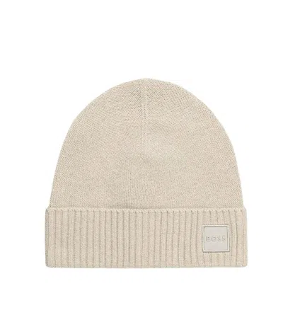 Hugo Boss Men Beige Logo Beanie Cap In Neutral