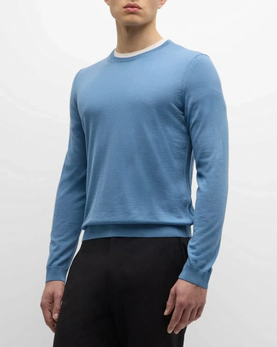 Hugo Boss Men's Cotton Crewneck Sweater In Pastel Blue