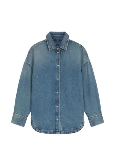 Hugo Boss Oversize-fit Shirt In Rigid Denim In Blue