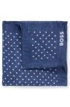 Hugo Boss Printed Pocket Square In Linen And Cotton In Blue
