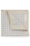 Hugo Boss Printed Pocket Square In Linen And Cotton In Neutral