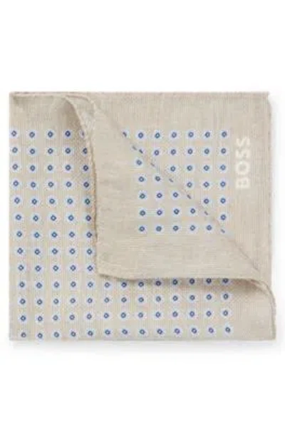 Hugo Boss Printed Pocket Square In Linen And Cotton In Neutral