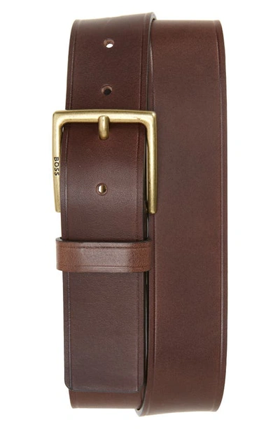 Hugo Boss Rummi Leather Belt In Dark Brown