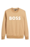 Hugo Boss Soleri Logo Cotton Sweatshirt In Medium Beige
