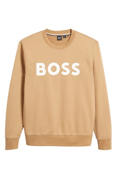 Hugo Boss Soleri Logo Cotton Sweatshirt In Medium Beige