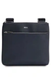 Hugo Boss Structured-leather Envelope Bag With Logo Detail In Dark Blue
