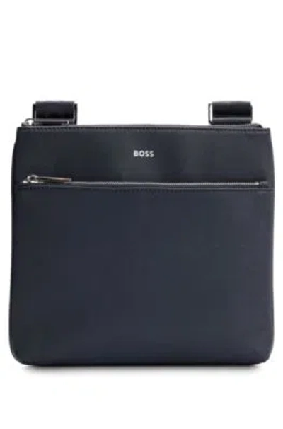 Hugo Boss Structured-leather Envelope Bag With Logo Detail In Dark Blue