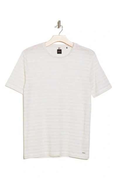Hugo Boss Tesar Stripe Linen T-shirt In Open White