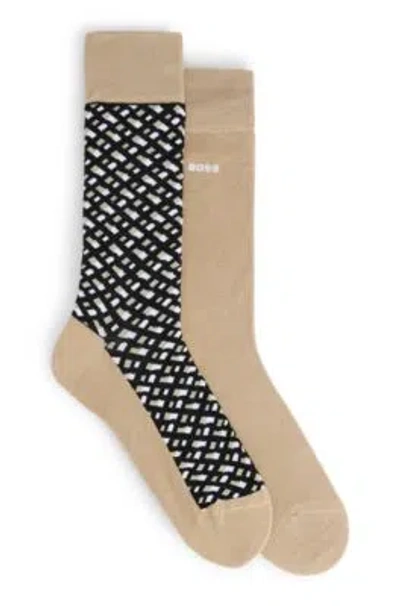 Hugo Boss Two-pack Of Regular-length Socks In Khaki